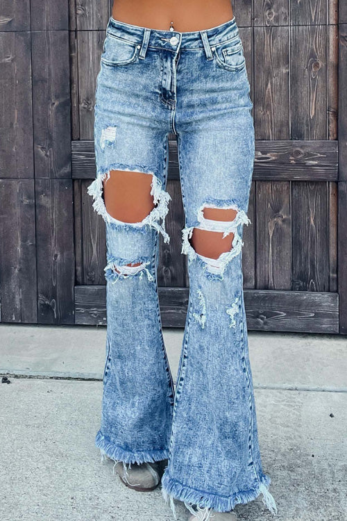 Rowangirl Fashion Pockets Wide Leg Ripped Jeans