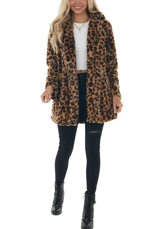 Rowangirl Fashion Leopard Loose Long Sleeve Pockets Coat