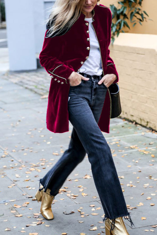 Rowangirl Autumn Winter Fashion Long Sleeve Buttons Mid-length Coat
