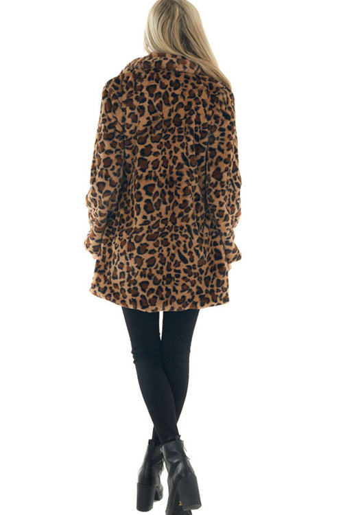 Rowangirl Fashion Leopard Loose Long Sleeve Pockets Coat