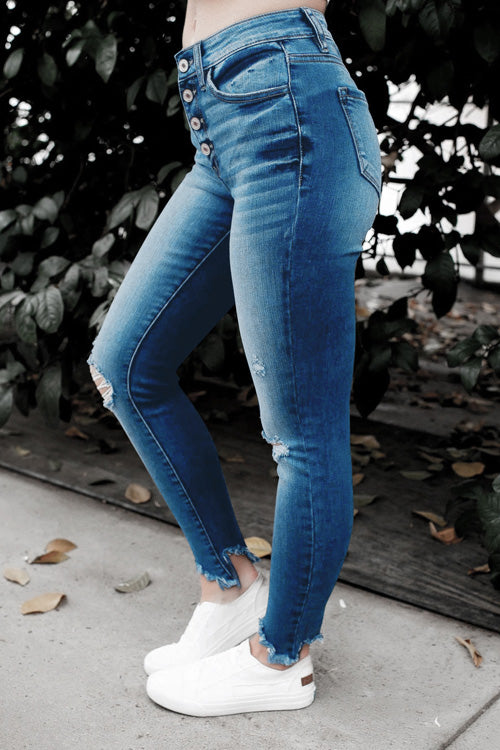 Rowangirl Fashion Casual Stretch Ripped Buttons Slim Jeans