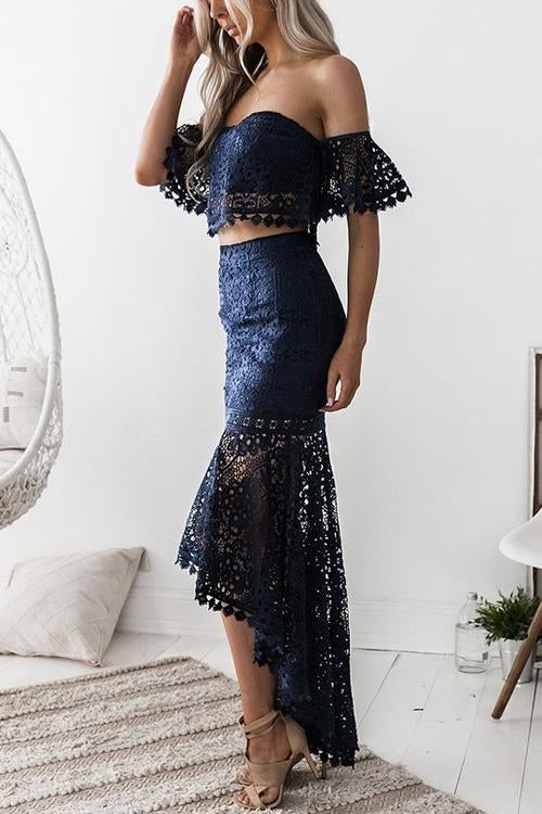 Rowangirl Chic Lace Boat Neck Top+Lace  Dress Two-piece