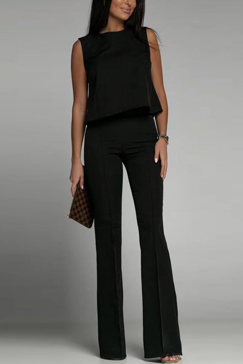 Rowangirl Fashion Solid Sleeveless Top+Slim Pants Two-piece