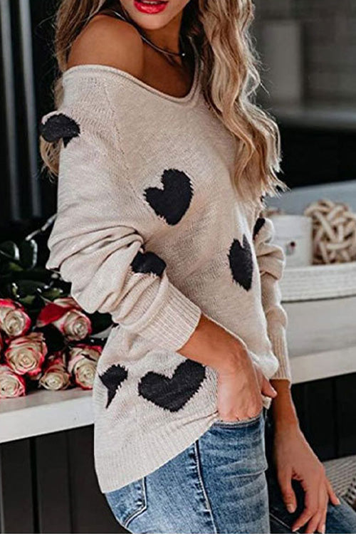 Rowangirl Fashion Long Sleeve Heart Slim Sweater