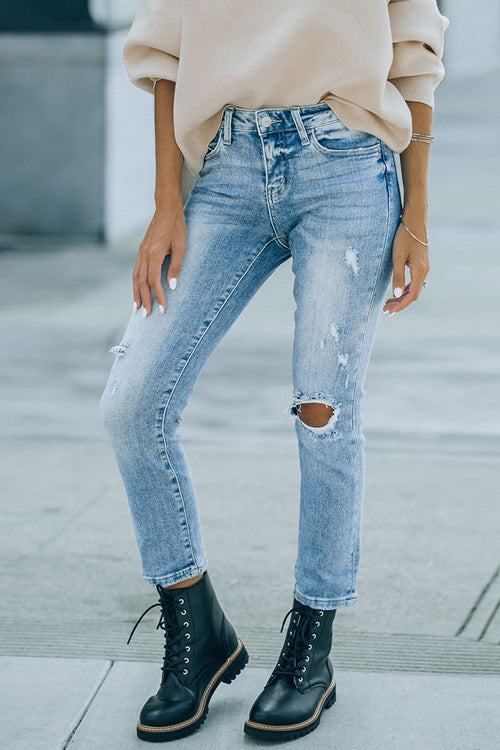 Rowangirl Fashion Pockets Ripped Slim Jeans