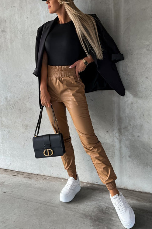 Rowangirl Fashion Solid Pockets Slim Leather Pants