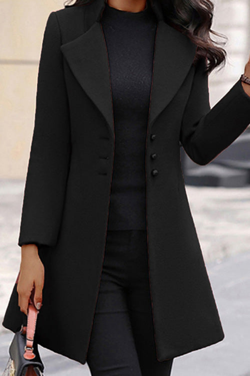 Rowangirl Fashion Solid Lapel Long Sleeve Buttons Slim Coat