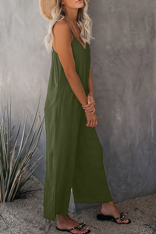 Rowangirl Chic Solid Loose Sling Off Shoulder Sleeveless Jumpsuit