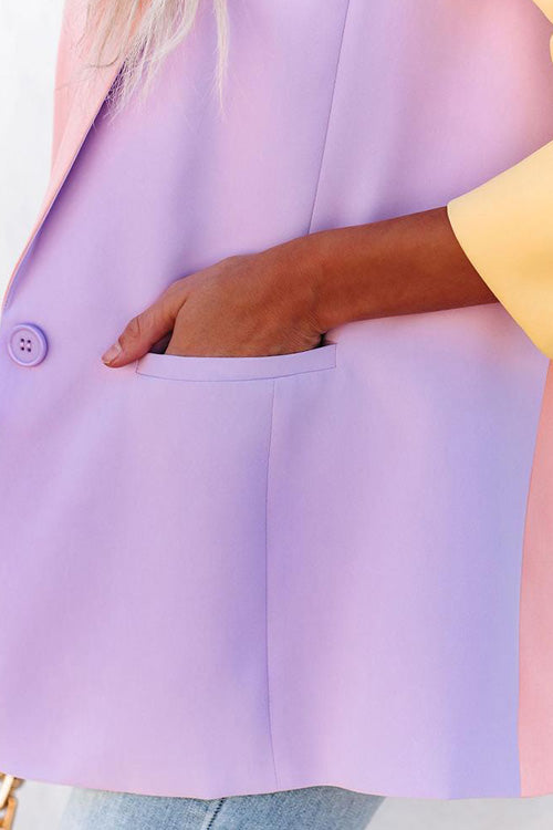 Rowangirl Fashion Casual Color Block Lapel Long Sleeve Pockets Coat