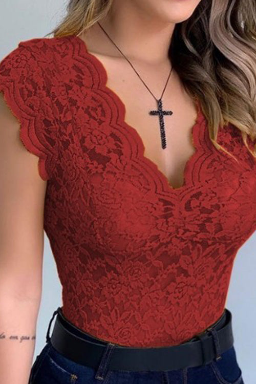 Rowangirl Fashion Lace V Neck Sleeveless Vest Top