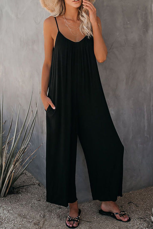 Rowangirl Chic Solid Loose Sling Off Shoulder Sleeveless Jumpsuit