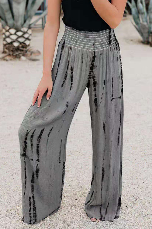 Rowangirl Fashion Casual Printed High Waist Loose Pockets Wide Leg Pants