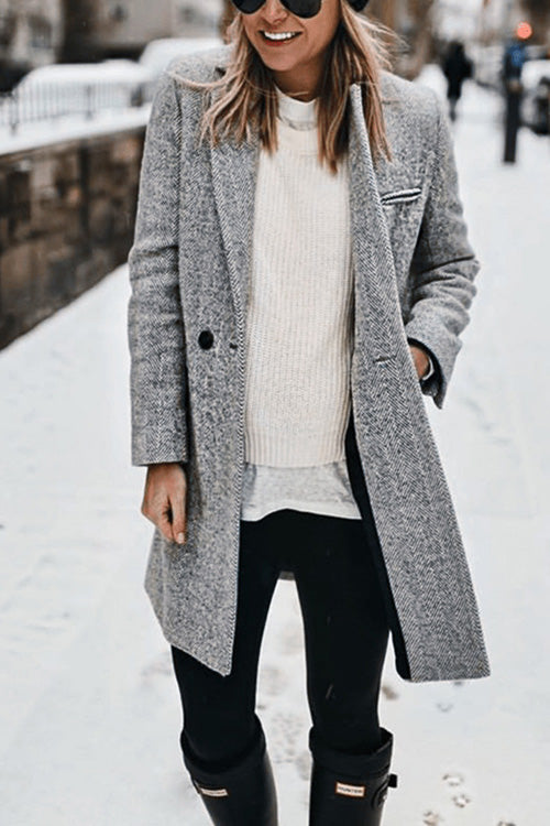 Rowangirl Autumn Winter Chic Long Sleeve Buttons Mid-length Coat