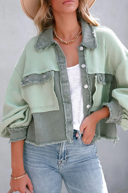 Rowangirl Fashion Chic Color Block Lapel Long Sleeve Buttons Jacket