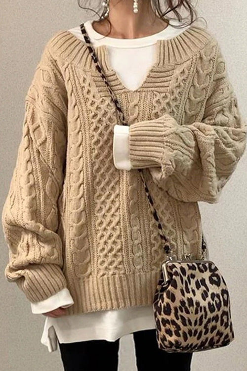 Rowangirl Fashion Casual Loose Solid V Neck Long Sleeve Sweater