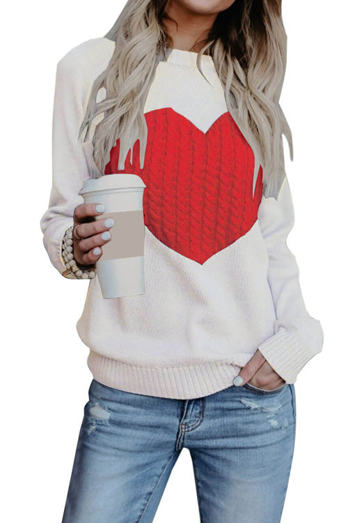 Rowangirl Fashion Heart  Printed O Neck Long Sleeve Slim Sweater