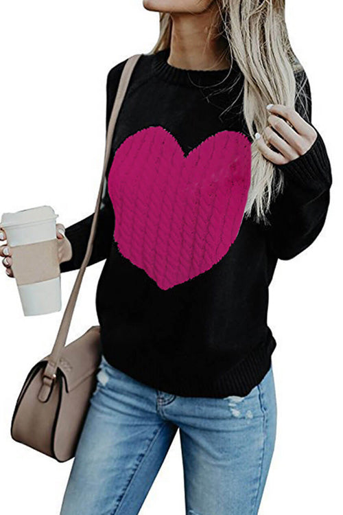 Rowangirl Fashion Heart  Printed O Neck Long Sleeve Slim Sweater