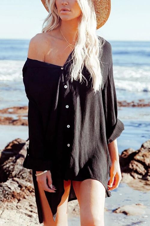 Rowangirl  Ice Wrinkled Beach Resort Style Sunscreen Dress Shirt
