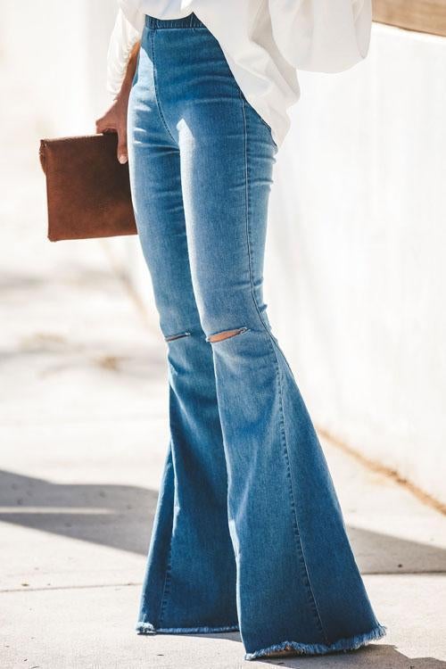 Rowangirl Anti-old Flared Jeans With Holes